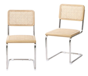 HomeRoots Set of Two Stylish Natural and Silver Steel Open-Back Dining Chairs for Modern Living Spaces 576831