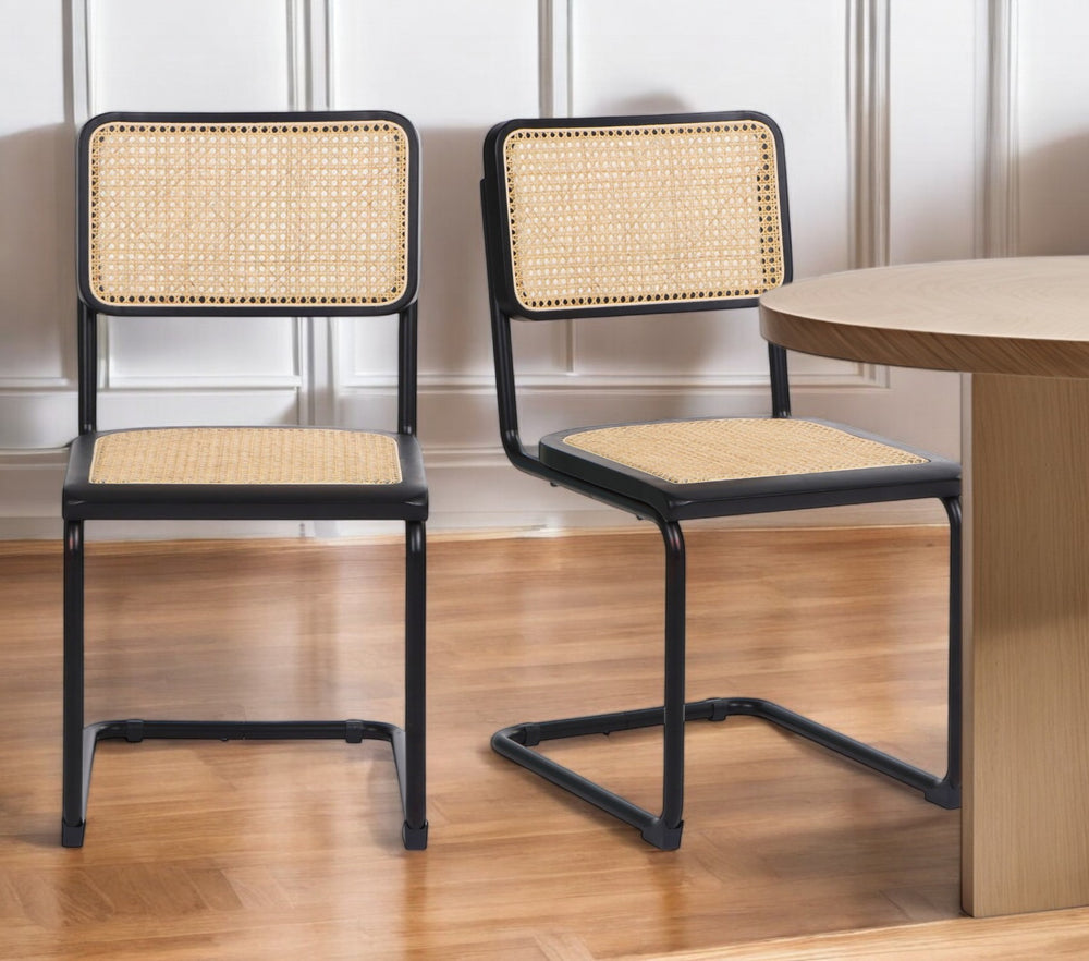 Homeroots Set Of Two Stylish Black And Natural Steel Open Back Dining Side Chairs For Versatile Seating   576832