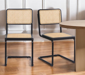 Homeroots Set Of Two Stylish Black And Natural Steel Open Back Dining Side Chairs For Versatile Seating   576832