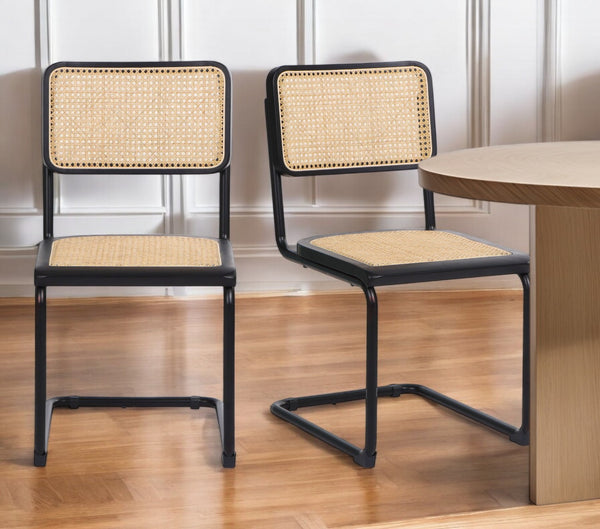 Homeroots Set Of Two Stylish Black And Natural Steel Open Back Dining Side Chairs For Versatile Seating   576832