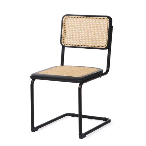 Homeroots Set Of Two Stylish Black And Natural Steel Open Back Dining Side Chairs For Versatile Seating   576832