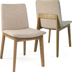 HomeRoots Set of Two Elegant White and Brown Upholstered Dining Chairs with Open-Back Design and Nailhead Trim 576833