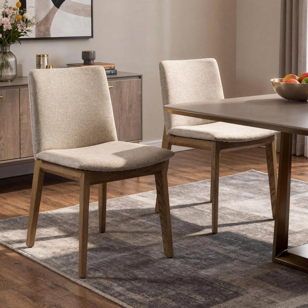 HomeRoots Set of Two Elegant White and Brown Upholstered Dining Chairs with Open-Back Design and Nailhead Trim 576833