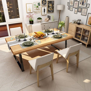HomeRoots Set of Two Elegant White and Brown Upholstered Dining Chairs with Open-Back Design and Nailhead Trim 576833