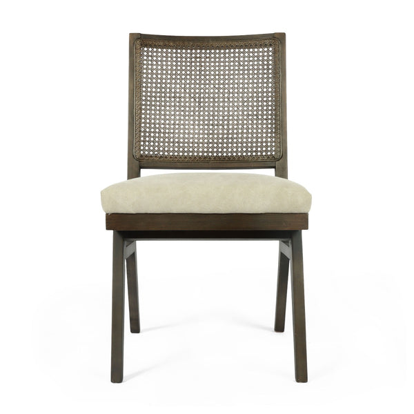 Homeroots Set Of Two Stylish Dark Brown And Gray Wood Cane Dining Chairs With Cushioned Upholstery Comfort   576834