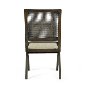 Homeroots Set Of Two Stylish Dark Brown And Gray Wood Cane Dining Chairs With Cushioned Upholstery Comfort   576834