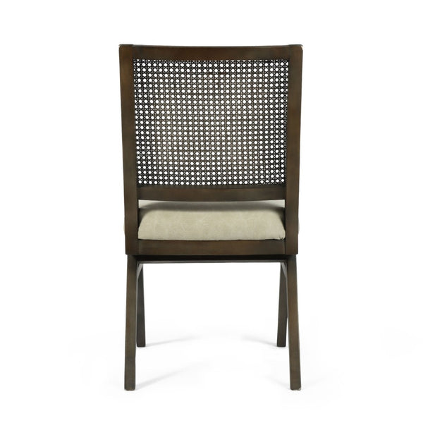 Homeroots Set Of Two Stylish Dark Brown And Gray Wood Cane Dining Chairs With Cushioned Upholstery Comfort   576834