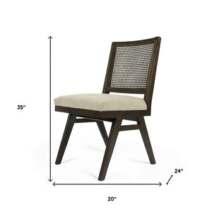Homeroots Set Of Two Stylish Dark Brown And Gray Wood Cane Dining Chairs With Cushioned Upholstery Comfort   576834