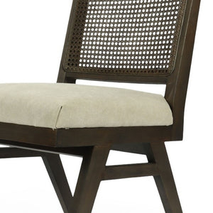 Homeroots Set Of Two Stylish Dark Brown And Gray Wood Cane Dining Chairs With Cushioned Upholstery Comfort   576834