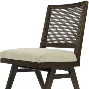 Homeroots Set Of Two Stylish Dark Brown And Gray Wood Cane Dining Chairs With Cushioned Upholstery Comfort   576834