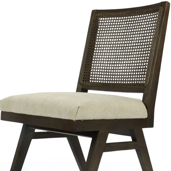 Homeroots Set Of Two Stylish Dark Brown And Gray Wood Cane Dining Chairs With Cushioned Upholstery Comfort   576834