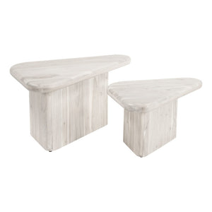 HomeRoots Set of Two Elegant Natural Solid Wood Triangle Nesting Coffee Tables for Modern Living Spaces 576837