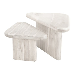 HomeRoots Set of Two Elegant Natural Solid Wood Triangle Nesting Coffee Tables for Modern Living Spaces 576837