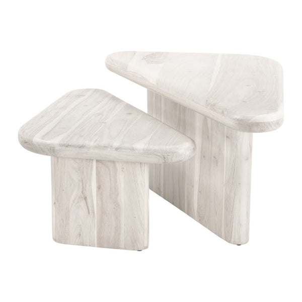 HomeRoots Set of Two Elegant Natural Solid Wood Triangle Nesting Coffee Tables for Modern Living Spaces 576837