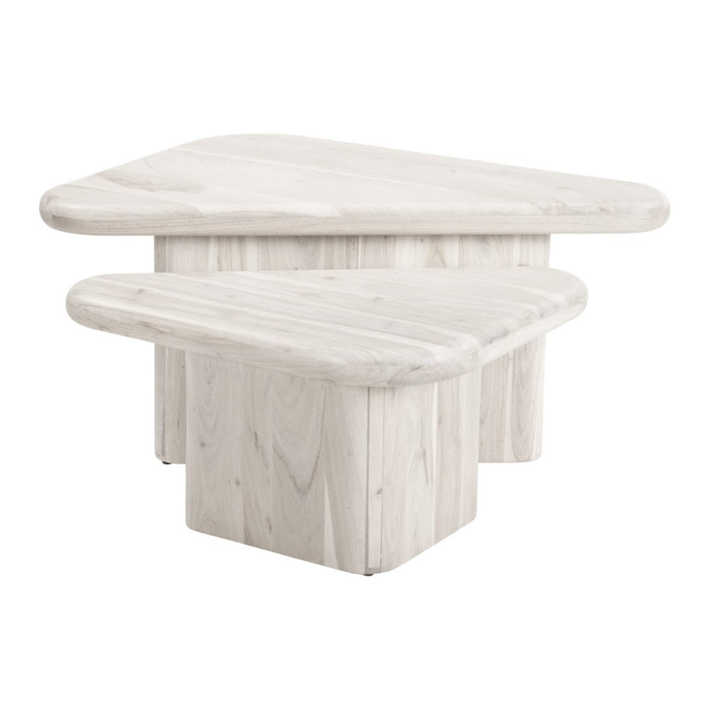 HomeRoots Set of Two Elegant Natural Solid Wood Triangle Nesting Coffee Tables for Modern Living Spaces 576837