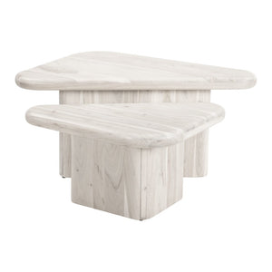 HomeRoots Set of Two Elegant Natural Solid Wood Triangle Nesting Coffee Tables for Modern Living Spaces 576837