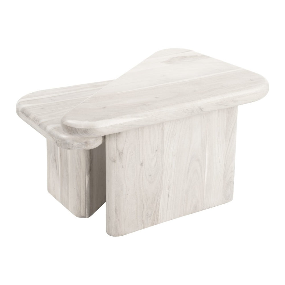 HomeRoots Set of Two Elegant Natural Solid Wood Triangle Nesting Coffee Tables for Modern Living Spaces 576837