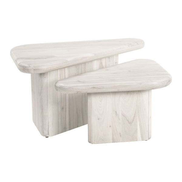 HomeRoots Set of Two Elegant Natural Solid Wood Triangle Nesting Coffee Tables for Modern Living Spaces 576837