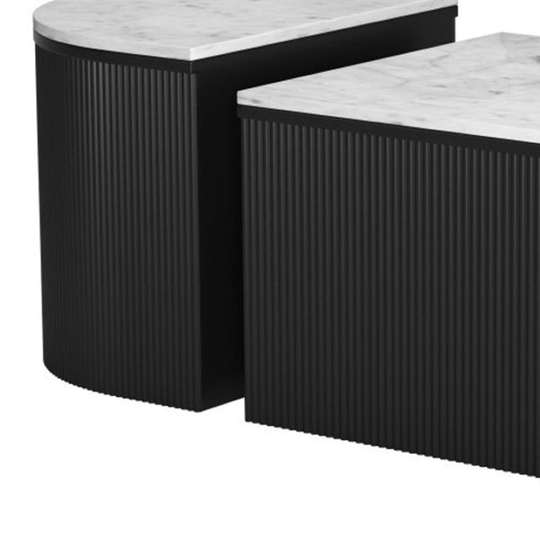 Homeroots Set Of Two Stylish Black & White Faux Marble Oval Drum Coffee Tables For Versatile Home Decor   576838