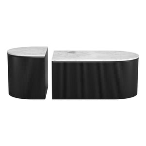 Homeroots Set Of Two Stylish Black & White Faux Marble Oval Drum Coffee Tables For Versatile Home Decor   576838