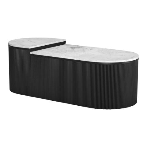 Homeroots Set Of Two Stylish Black & White Faux Marble Oval Drum Coffee Tables For Versatile Home Decor   576838