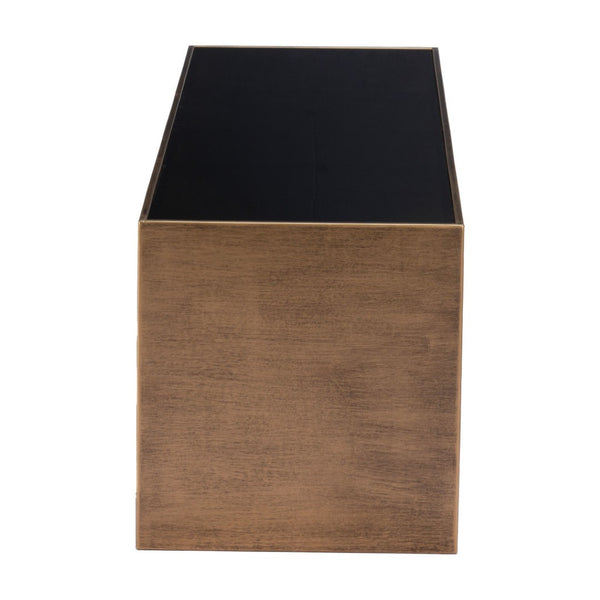 HomeRoots 48" Modern Glam Black Glass & Brass Coffee Table with Mirrored Accents for Chic Living Spaces 576839
