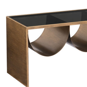 HomeRoots 48" Modern Glam Black Glass & Brass Coffee Table with Mirrored Accents for Chic Living Spaces 576839