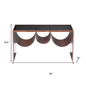 HomeRoots 32" Striking Black and Copper Mirrored Glass Coffee Table for Modern Glam Living Spaces & Offices 576840