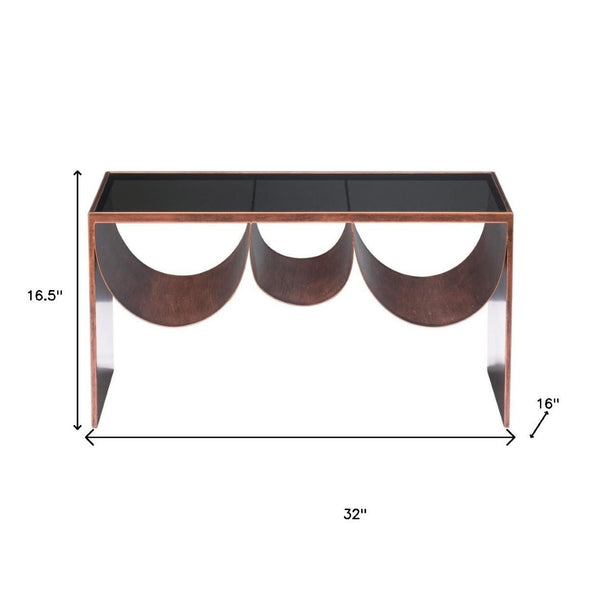 HomeRoots 32" Striking Black and Copper Mirrored Glass Coffee Table for Modern Glam Living Spaces & Offices 576840