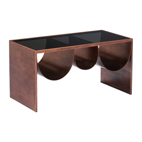 HomeRoots 32" Striking Black and Copper Mirrored Glass Coffee Table for Modern Glam Living Spaces & Offices 576840