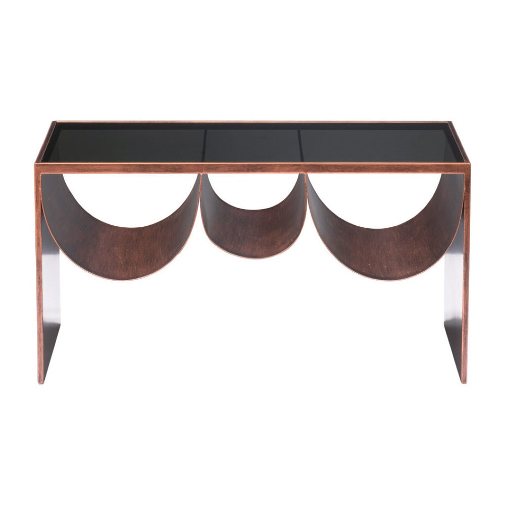 HomeRoots 32" Striking Black and Copper Mirrored Glass Coffee Table for Modern Glam Living Spaces & Offices 576840