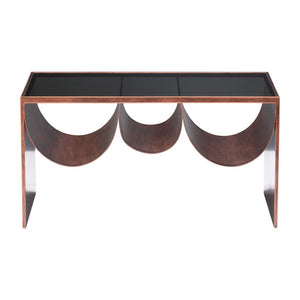 HomeRoots 32" Striking Black and Copper Mirrored Glass Coffee Table for Modern Glam Living Spaces & Offices 576840