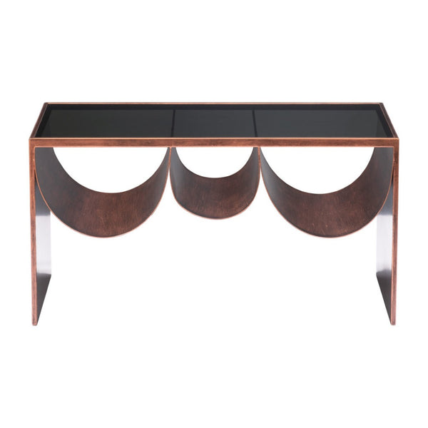 HomeRoots 32" Striking Black and Copper Mirrored Glass Coffee Table for Modern Glam Living Spaces & Offices 576840
