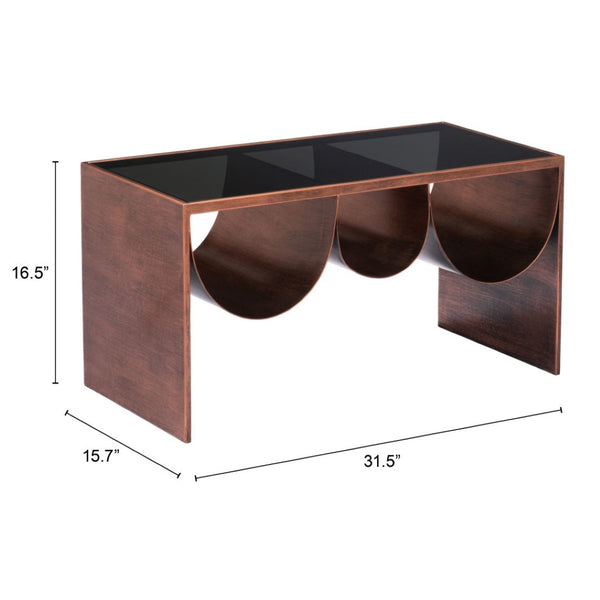 HomeRoots 32" Striking Black and Copper Mirrored Glass Coffee Table for Modern Glam Living Spaces & Offices 576840