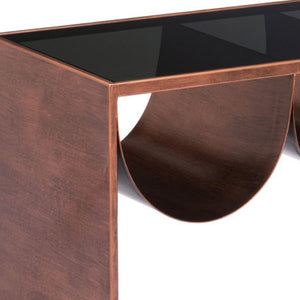 HomeRoots 32" Striking Black and Copper Mirrored Glass Coffee Table for Modern Glam Living Spaces & Offices 576840