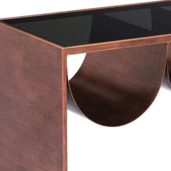 HomeRoots 32" Striking Black and Copper Mirrored Glass Coffee Table for Modern Glam Living Spaces & Offices 576840