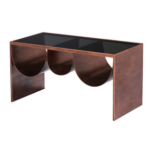 HomeRoots 32" Striking Black and Copper Mirrored Glass Coffee Table for Modern Glam Living Spaces & Offices 576840