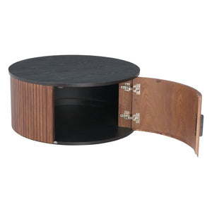 HomeRoots 32" Round Drum Coffee Table in Black & Walnut – Stylish, Modern Accent for Any Living Space! 576841