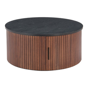 HomeRoots 32" Round Drum Coffee Table in Black & Walnut – Stylish, Modern Accent for Any Living Space! 576841