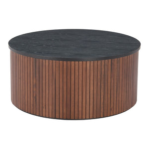 HomeRoots 32" Round Drum Coffee Table in Black & Walnut – Stylish, Modern Accent for Any Living Space! 576841