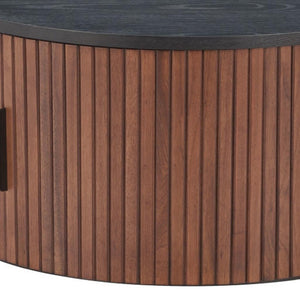 HomeRoots 32" Round Drum Coffee Table in Black & Walnut – Stylish, Modern Accent for Any Living Space! 576841