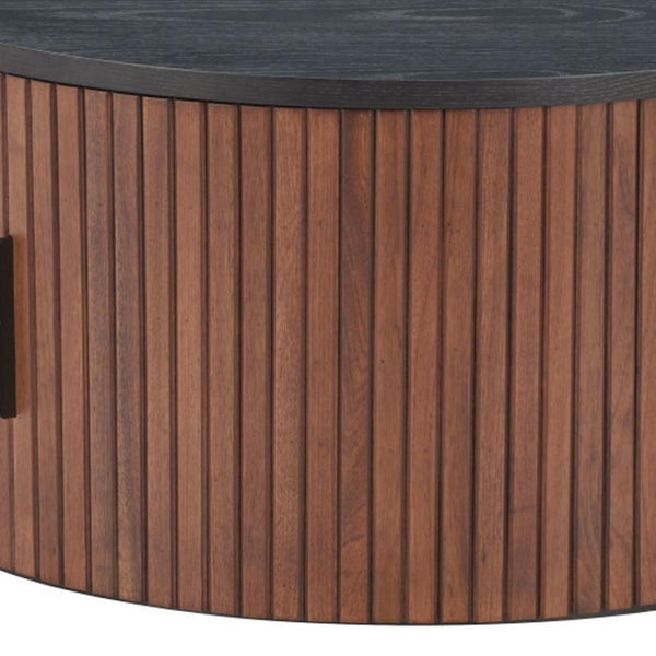HomeRoots 32" Round Drum Coffee Table in Black & Walnut – Stylish, Modern Accent for Any Living Space! 576841