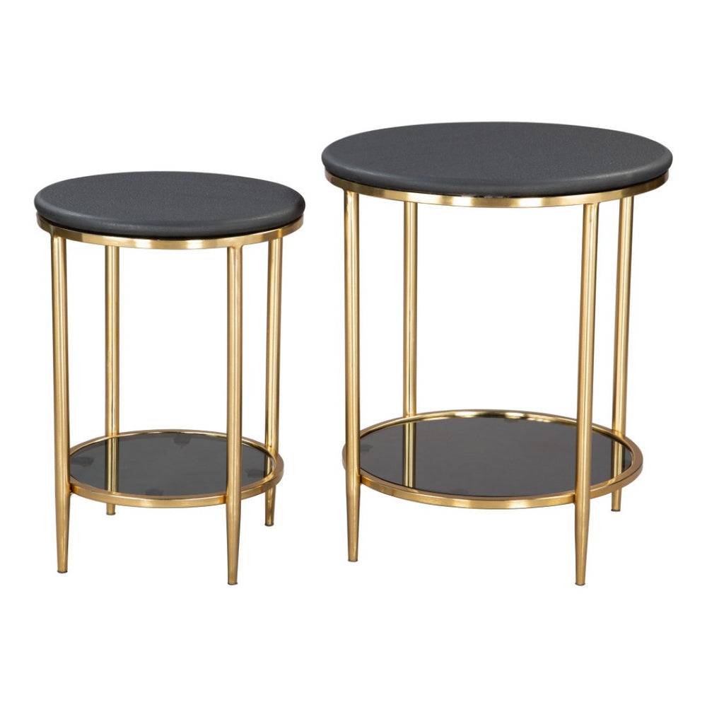 HomeRoots 18" Black Marble & Wood Round Coffee Table - Elegant, Compact Design for Modern Living Spaces 576842