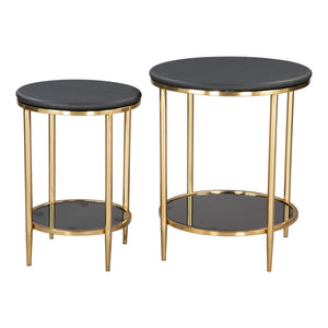 HomeRoots 18" Black Marble & Wood Round Coffee Table - Elegant, Compact Design for Modern Living Spaces 576842