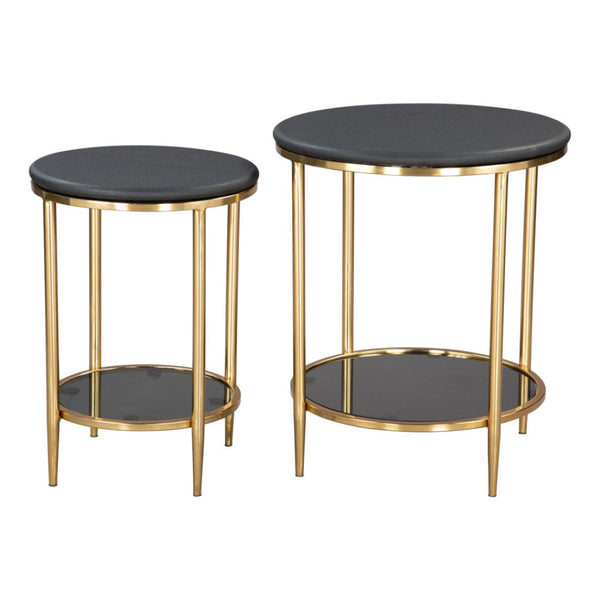 HomeRoots 18" Black Marble & Wood Round Coffee Table - Elegant, Compact Design for Modern Living Spaces 576842