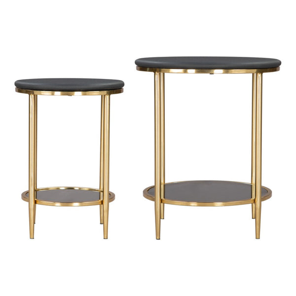 HomeRoots 18" Black Marble & Wood Round Coffee Table - Elegant, Compact Design for Modern Living Spaces 576842