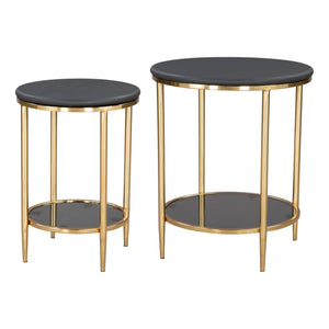 HomeRoots 18" Black Marble & Wood Round Coffee Table - Elegant, Compact Design for Modern Living Spaces 576842