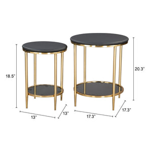 HomeRoots 18" Black Marble & Wood Round Coffee Table - Elegant, Compact Design for Modern Living Spaces 576842