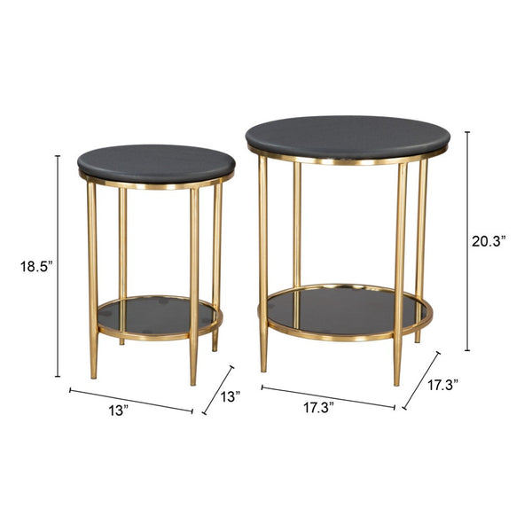 HomeRoots 18" Black Marble & Wood Round Coffee Table - Elegant, Compact Design for Modern Living Spaces 576842