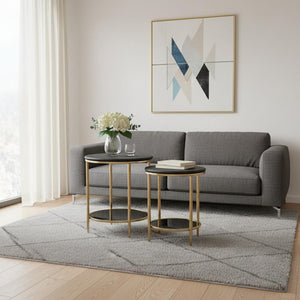 HomeRoots 18" Black Marble & Wood Round Coffee Table - Elegant, Compact Design for Modern Living Spaces 576842